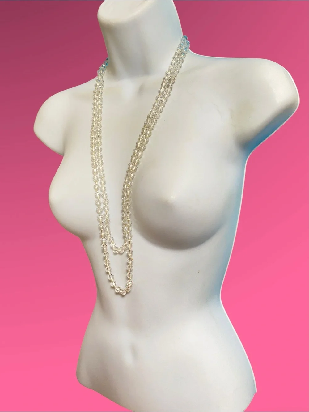 Faceted Glass Beads Long Necklace Over-The-Head Style 64”
